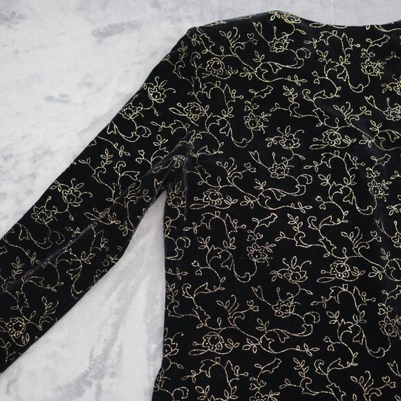 JBS Shirt Womens XL Black Long Sleeve VNeck Floral Shoulder Pads Button Blouse - Picture 16 of 16